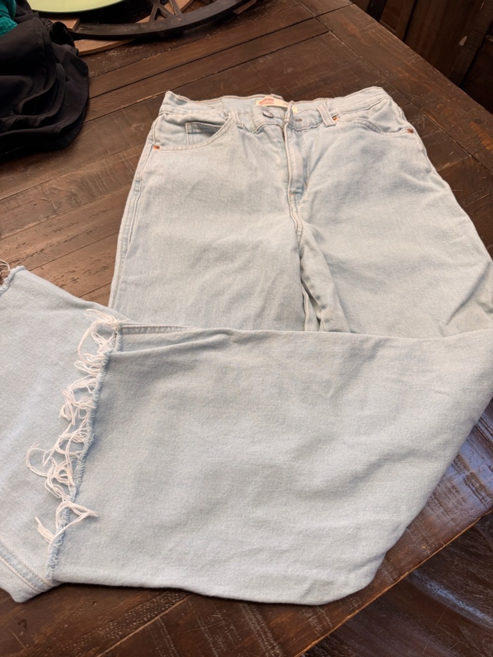 Signature by Levi Strauss Light Blue Wide-Leg Jeans with Frayed Hem